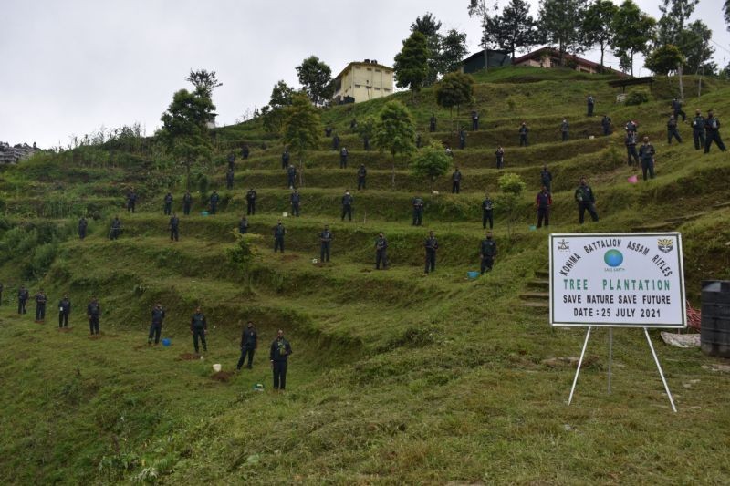 Assam Rifles troopers during a plantation drive in  Kohmia on July 25. (Photo:   PRO HQ IGAR-N)